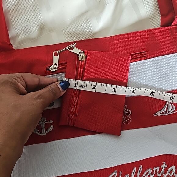 Puerto Vallarta Women's Souvenir Beach Tote With Coin Purse Small Red/ White - Picture 13 of 16